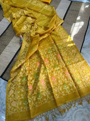 Saree Pure Gachi By Gachi Tussar Jamdani Exclusive Yellow Meena Boota Traditiona; Festive Durga Pujo S11005 - Saree - Aakritee - S11005