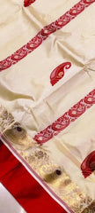 Saree Pure Tussar Silk Garod Bengal Handloom Durga Pujo Special Festive S10961 - Saree - Aakritee - S10961