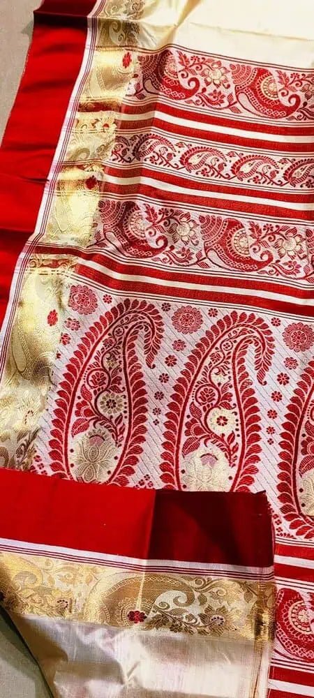 Saree Pure Tussar Silk Garod Bengal Handloom Durga Pujo Special Festive S10961 - Saree - Aakritee - S10961