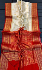 Saree Semi Katan Beige Durga Pujo Festive S10922 - Saree - Aakritee - S10922