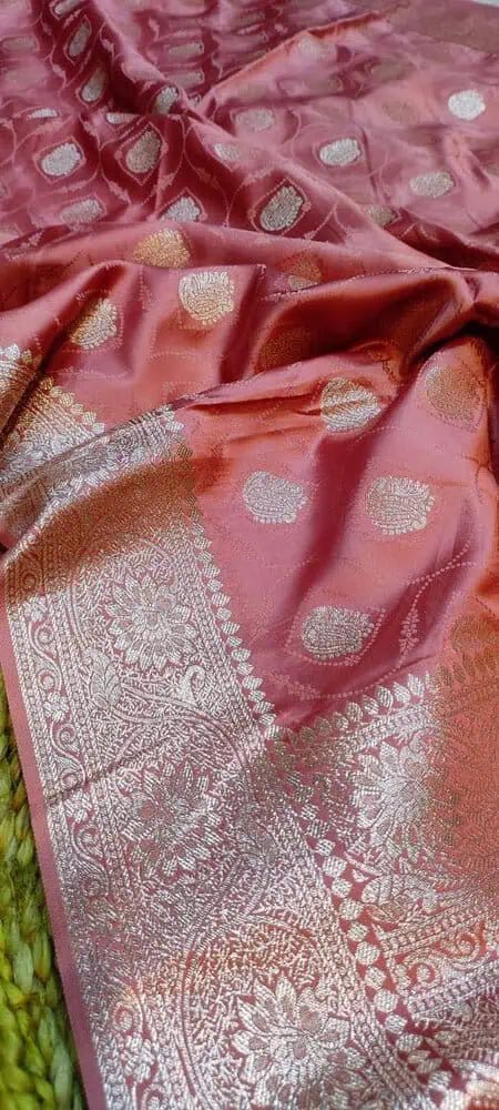 Saree_semi mashru_katan silk_salmon_festive_party wear_durga pujo_S10955 - Saree - Aakritee - S10955