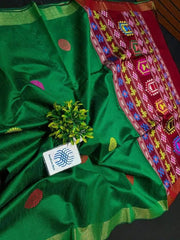 Saree Semi Raw Silk Dolabedi Palla Green Red Festive Durga Pujo Traditional S10911 - Saree - Aakritee - S10911