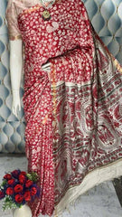 Saree_semi tussar_kalamkari print_red_festive_durga pujo_S10810 - Saree - Aakritee - S10810