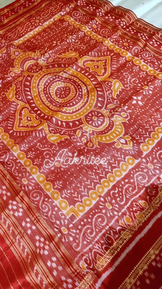 saree - silk - khandua - orange - red - s10026 - Saree - Aakritee - S10028