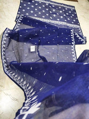Saree_soft_jamdani_blue_white_festive_durga pujo_S10740 - Saree - Aakritee - S10740