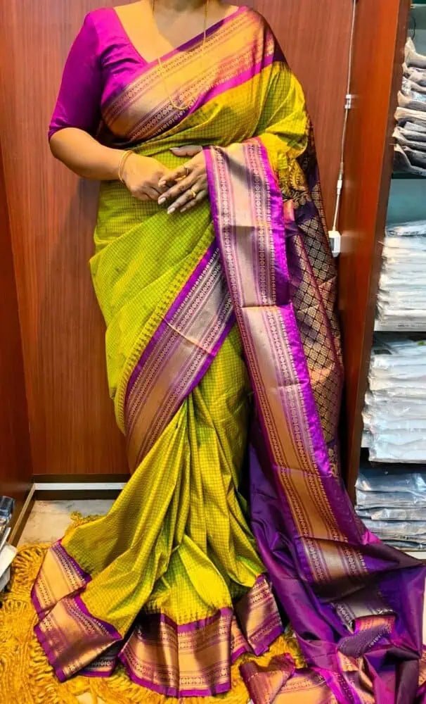 Saree South Silk Blended Traditional Festive Olive Durga Pujo Diwali S10969 - Saree - Aakritee - S10969