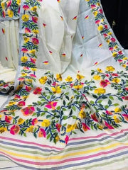 Saree_Tantuja jamdani_floral_jamdani_offwhite_durga pujo_casual_S10811 - Saree - Aakritee - S10811