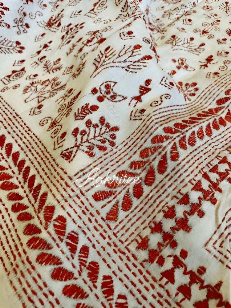 saree - tussar - kantha - s10031 - Saree - Aakritee - S10032