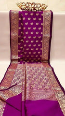 Semi Katan Purple Saree for Festive Occasions - Saree - Aakritee - S10651