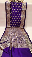 Semi Katan Violet Saree for Festive Occasions - Saree - Aakritee - S10653