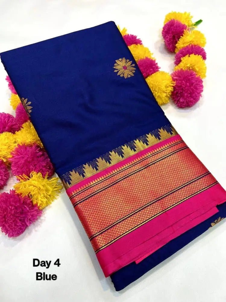 Semi Silk Fancy Saree: Blue, Festive, S10407 EOFY - 15% - Saree - Aakritee - S10407