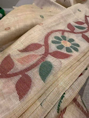 Semi Tussar Jamdani Saree √ê Beige Brown Floral Festive Wear - Saree - Aakritee - S10796