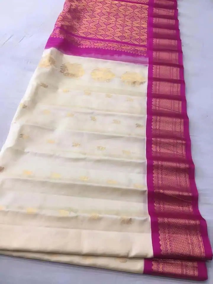 Silk Gadwal Saree: Festive Wear, Offwhite and Magenta S10455 EOFY - 10% - Saree - Aakritee - S10455