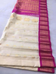 Silk Gadwal Saree: Festive Wear, Offwhite and Magenta S10455 EOFY - 10% - Saree - Aakritee - S10455