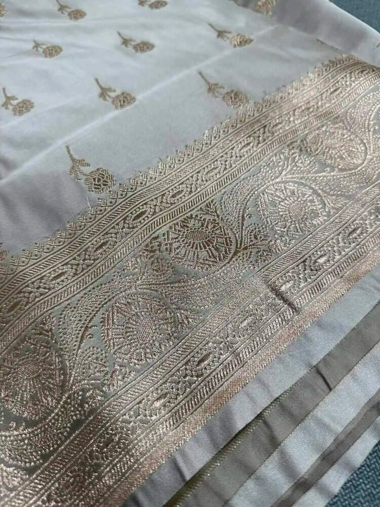 Silver Silk Saree - Semi Mushroo Silk Banarasi Festive Traditional Silver S11049 - Saree - Aakritee - S11049