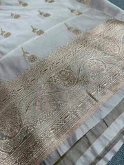 Silver Silk Saree - Semi Mushroo Silk Banarasi Festive Traditional Silver S11049 - Saree - Aakritee - S11049