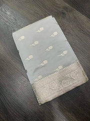 Silver Silk Saree - Semi Mushroo Silk Banarasi Festive Traditional Silver S11049 - Saree - Aakritee - S11049
