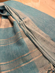 Soft Linen Cotton Saree in Sky Blue - Saree - Aakritee - S10648