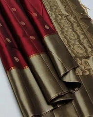 Soft Silk Kanjivaram Saree: Festive Durga Puja, Maroon S10473 - Saree - Aakritee - S10473