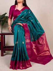 Teal Semi Matka Silk Saree - Saree Semi Matka Teal Festive Diwali Pujo Edit S11212 - Saree - Aakritee - S11212