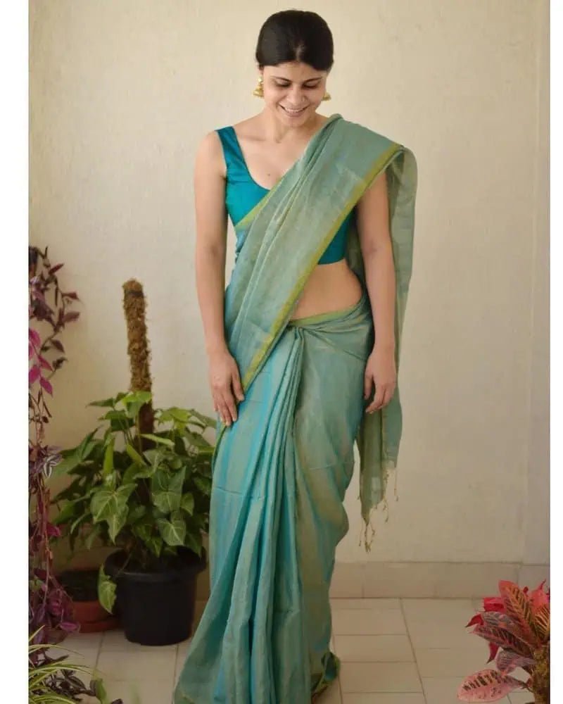 Tissue Saree: Festive Party Wear, Light Blue S10459 - Saree - Aakritee - S10459