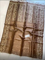 Tussar Silk Jamdani Saree – Brown Traditional Festive Durga Puja, S10845 - Saree - Aakritee - S10845