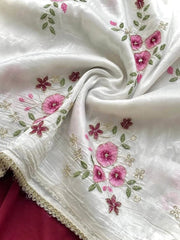 White Crushed Tissue Embroidered Saree - Saree Crushed Tissue Embroidery White Festive Diwali Casual S11232 - Saree - Aakritee - S11232