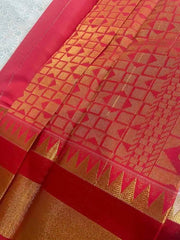 White Silk Cotton Saree with Red Border - Durga Pujo Festive Wear - Saree - Aakritee - S10682