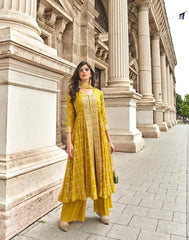 Yellow Georgette Bandhej Front Slit Salwar/Kurtis Suit for Festive Wear - Salwar/Kurtis suit - Aakritee - SS00005