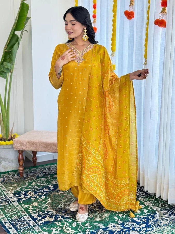 Yellow Georgette Salwar/Kurtis Suit with Gotapatti for Festive Wear - Salwar/Kurtis suit - Aakritee - SS00017