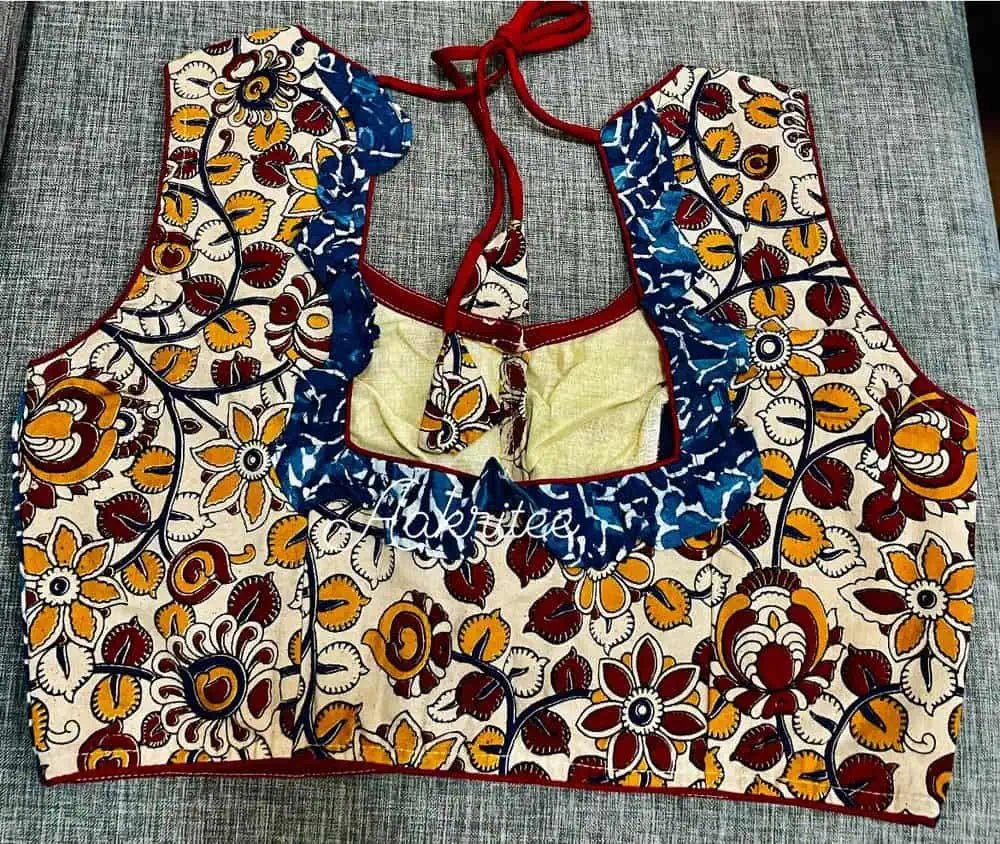 Yellow Gold Cotton Kalamkari Sleeveless Blouse - BL0026 - Blouse - Aakritee - BL0026