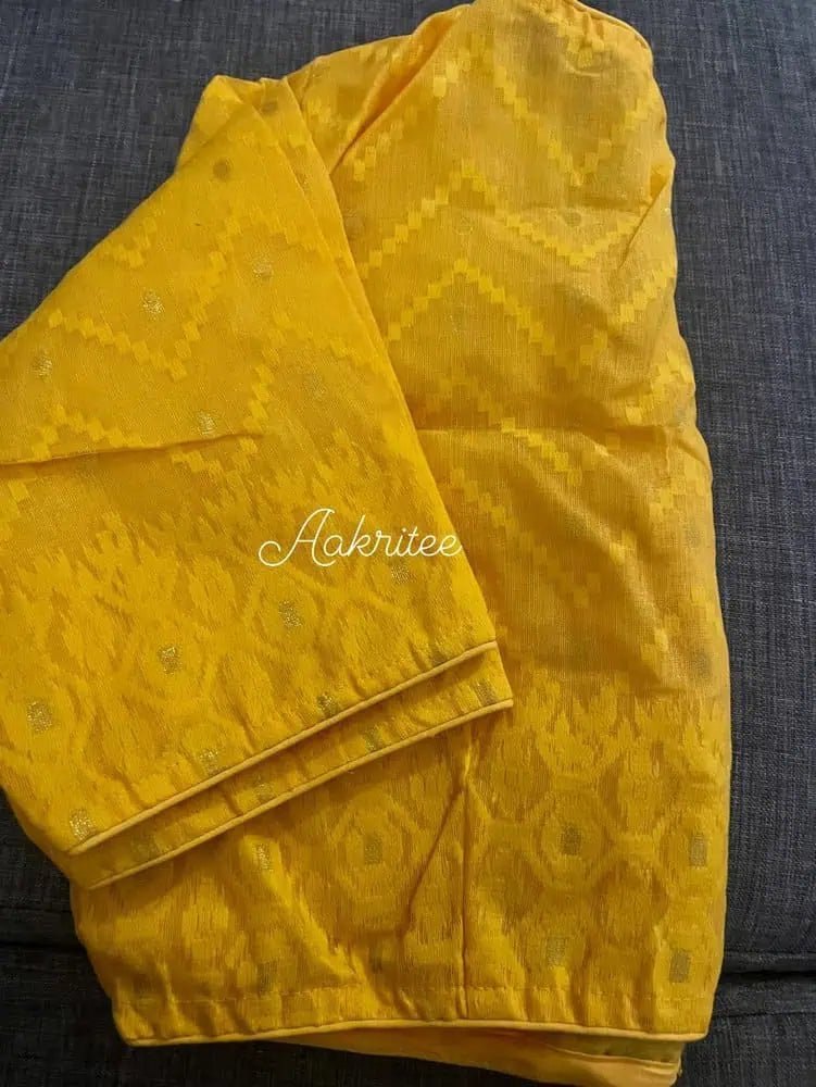 Yellow Jamdani With Sleeve Blouse - BL0032 - Blouse - Aakritee - BL0032