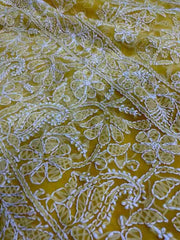 Yellow Lucknow Chikankari Saree with All Over Jaal - Casual Wear - Saree - Aakritee - S10666