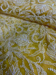 Yellow Lucknow Chikankari Saree with All Over Jaal - Casual Wear - Saree - Aakritee - S10666