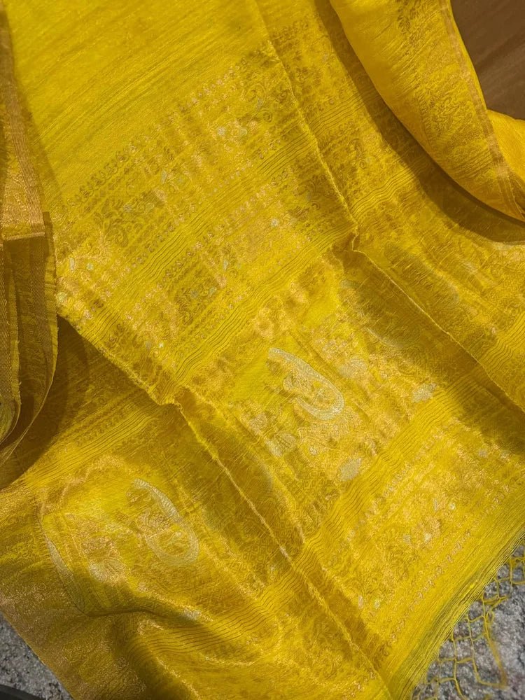 Yellow Pure Matka Baluchari Saree - Saree Pure Matka Baluchari Festive Diwali Yellow Traditional S11278 - Saree - Aakritee - S11278