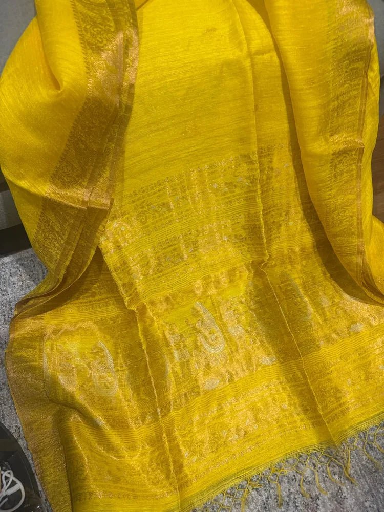 Yellow Pure Matka Baluchari Saree - Saree Pure Matka Baluchari Festive Diwali Yellow Traditional S11278 - Saree - Aakritee - S11278